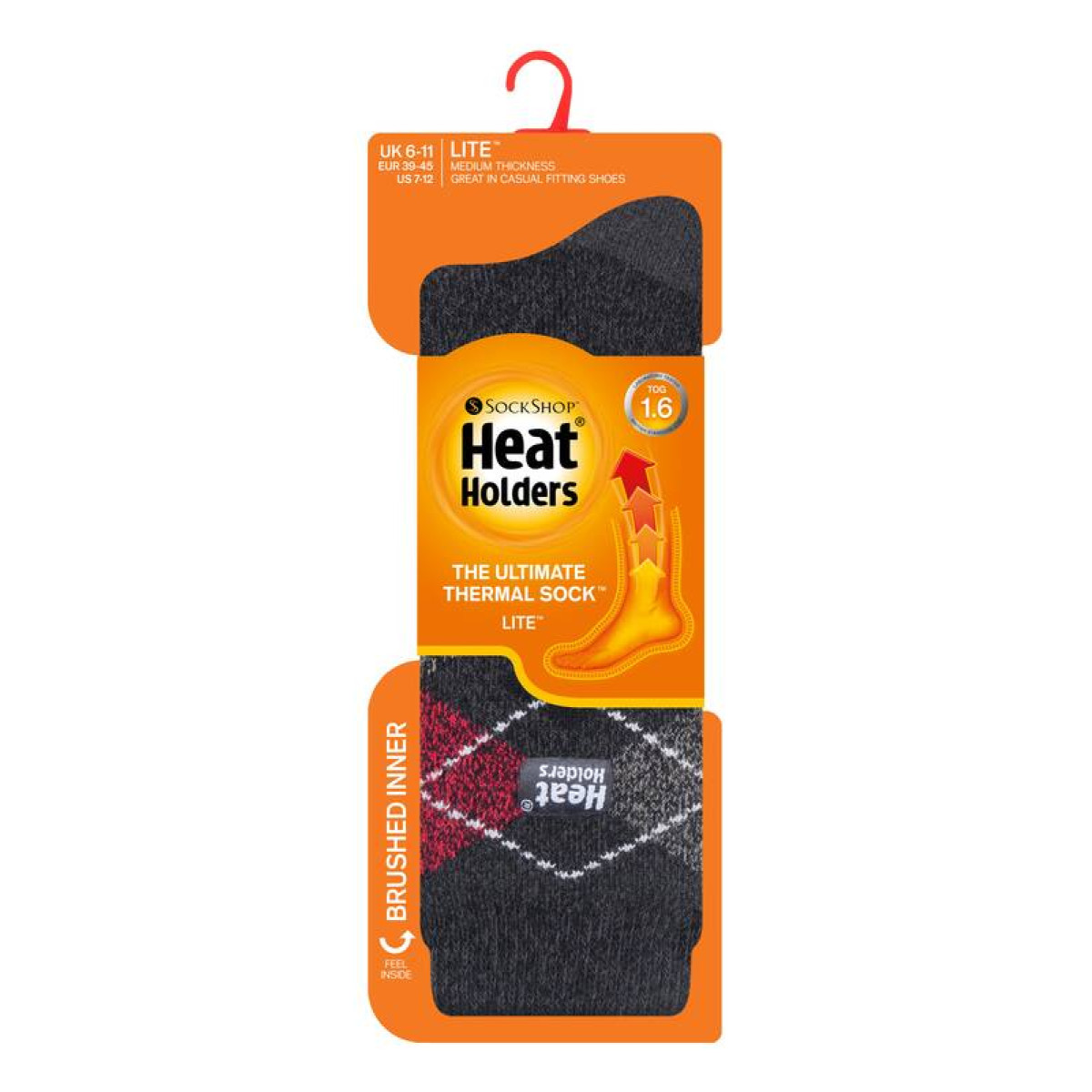 Термоноски Heat Holders мужские LITE чёрный/красный, с ромбами 2