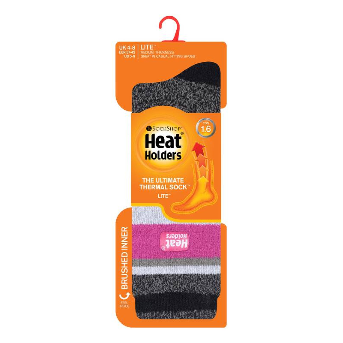 Термоноски Heat Holders женские LITE чёрные/малиновые в полоску 2