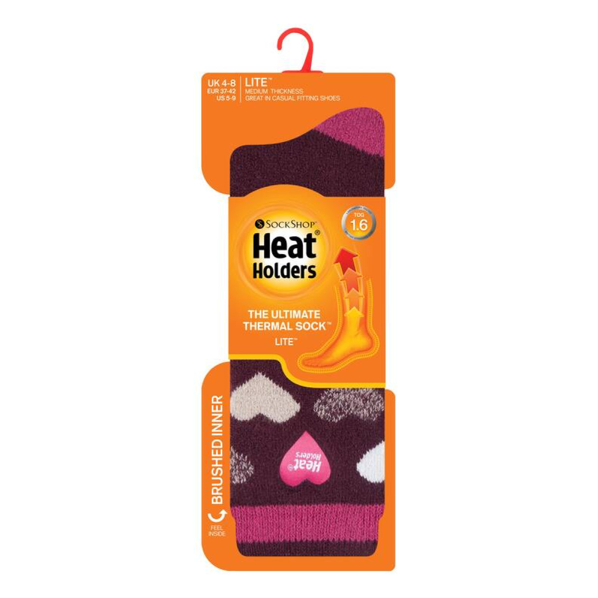 Термоноски Heat Holders женские LITE винные/малиновые, сердца 2