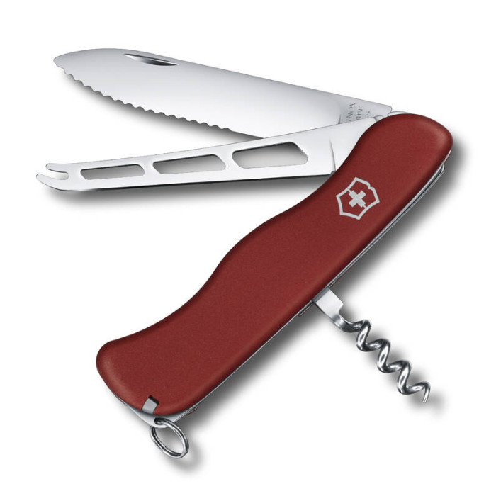 Нож Victorinox Cheese Knife, 111 мм, 6 функций, с фиксатором лезвия, красный