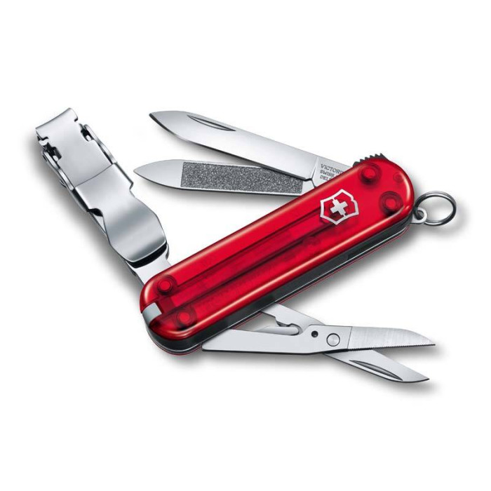 Нож-брелок Victorinox Classic Nail Clip 580, 65 мм, 8 функций, полупрозрачный красный