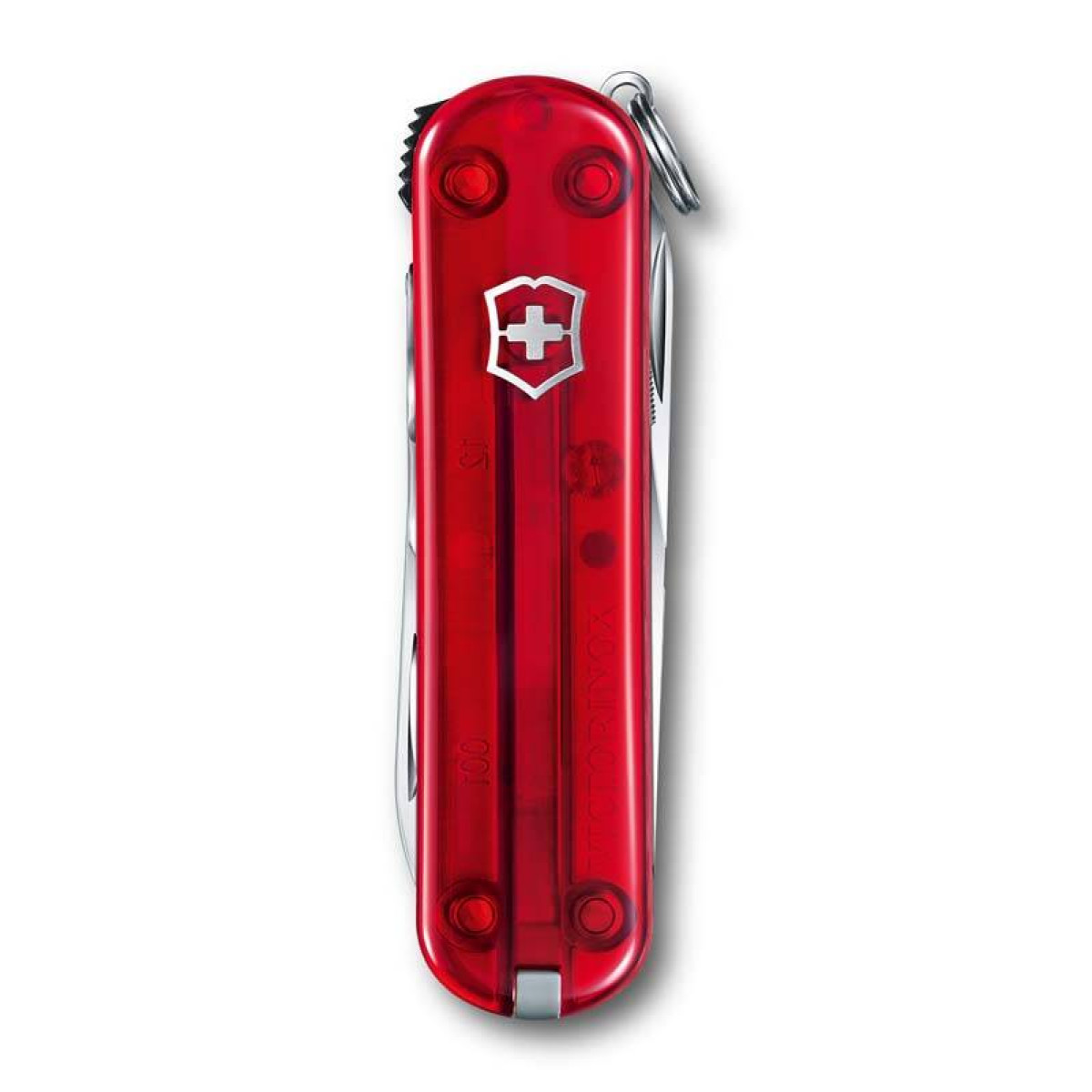 Нож-брелок Victorinox Classic Nail Clip 580, 65 мм, 8 функций, полупрозрачный красный 3
