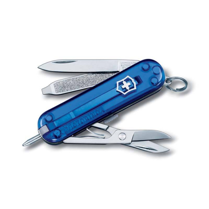 Нож-брелок Victorinox Classic Signature, 58 мм, 7 функций, полупрозрачный синий