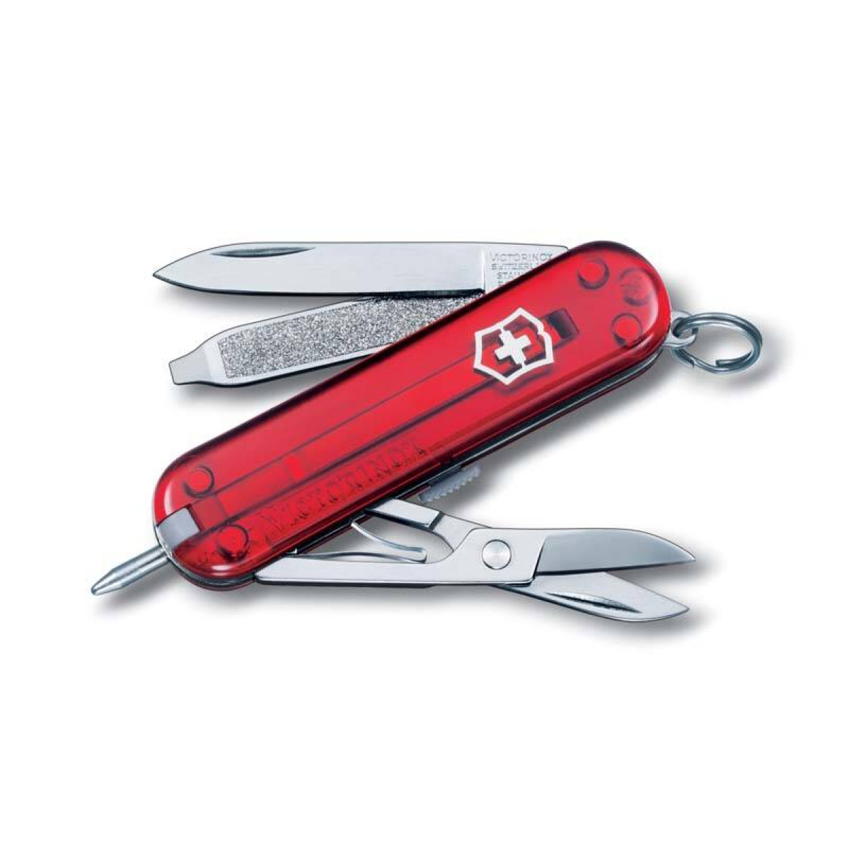 Нож-брелок Victorinox Classic Signature, 58 мм, 7 функций, полупрозрачный красный 1