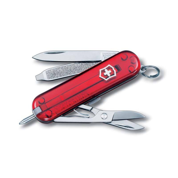 Нож-брелок Victorinox Classic Signature, 58 мм, 7 функций, полупрозрачный красный