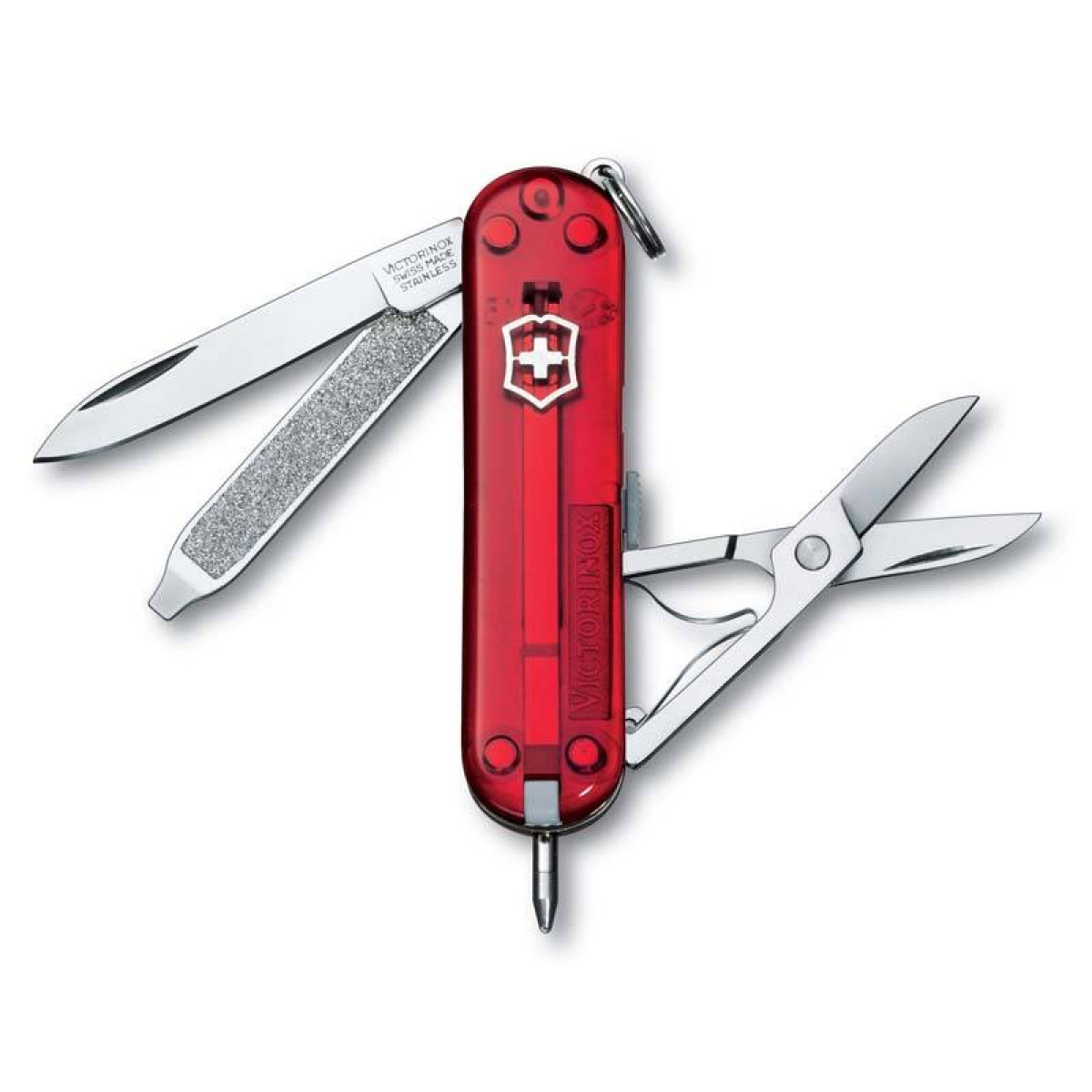 Нож-брелок Victorinox Classic Signature, 58 мм, 7 функций, полупрозрачный красный 5