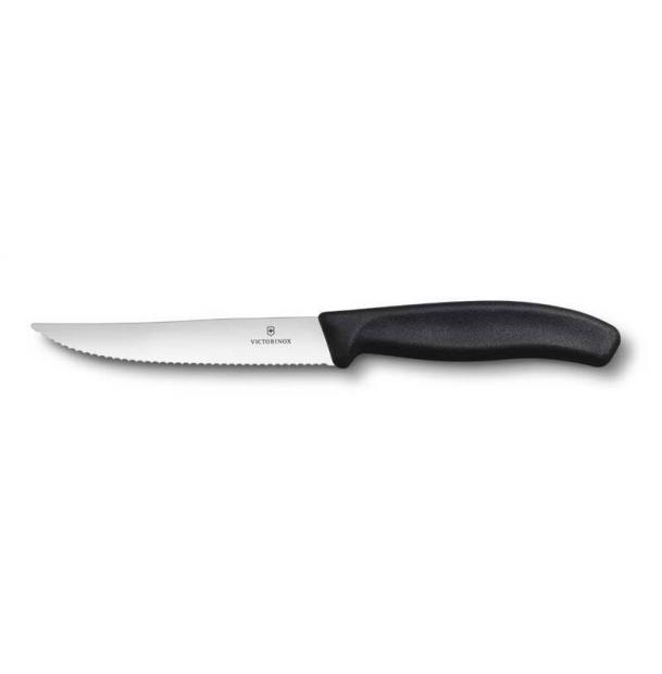 Нож Victorinox для стейков и пиццы, 12 см волнистое, черный 6.7933.12