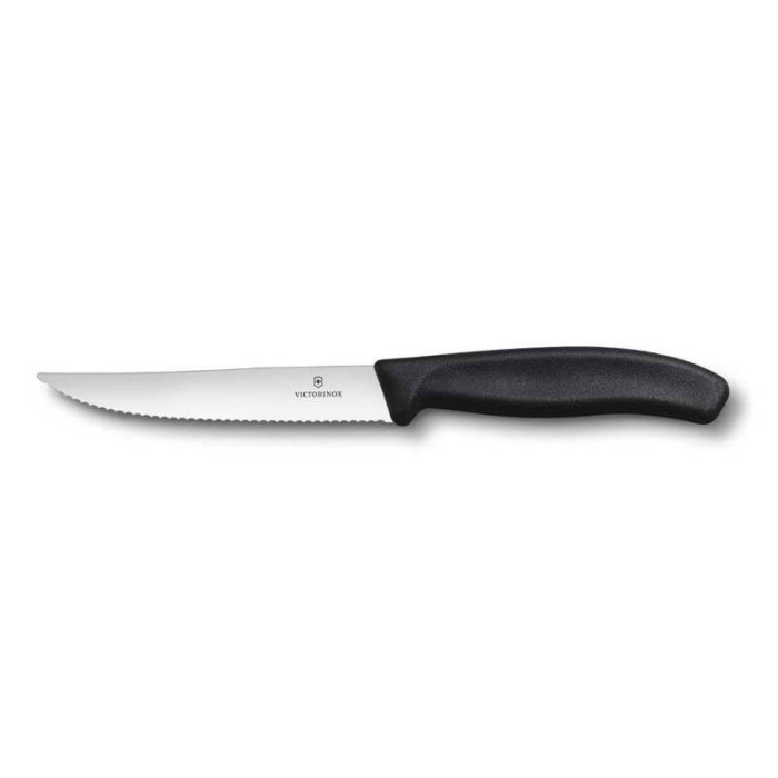 Нож Victorinox для стейков и пиццы, 12 см волнистое, черный