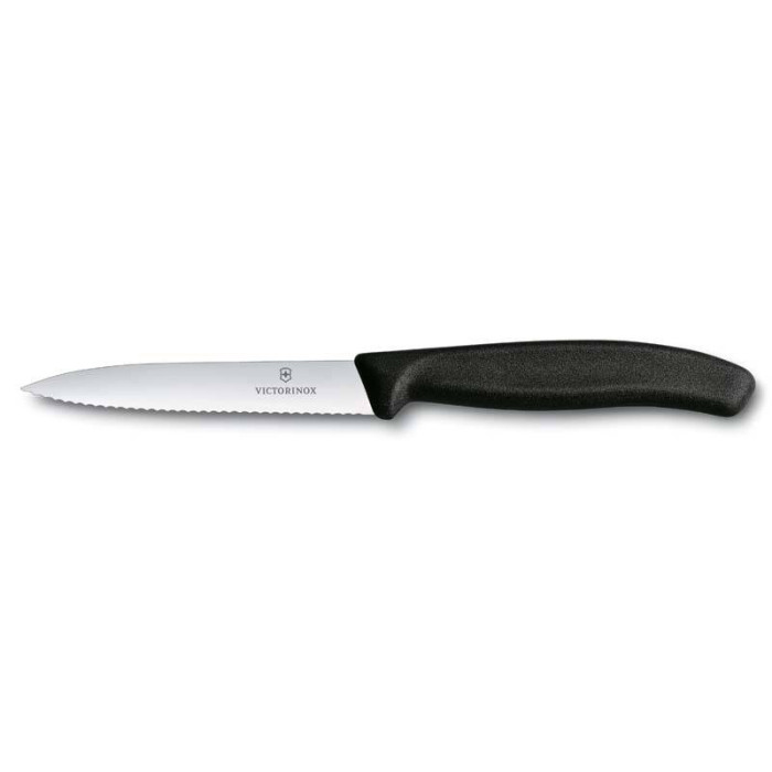 Нож Victorinox для очистки овощей, лезвие 10 см волнистое, черный