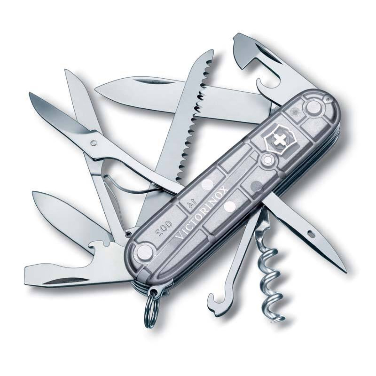 Нож Victorinox Huntsman, 91 мм, 15 функций, полупрозрачный серебристый 1