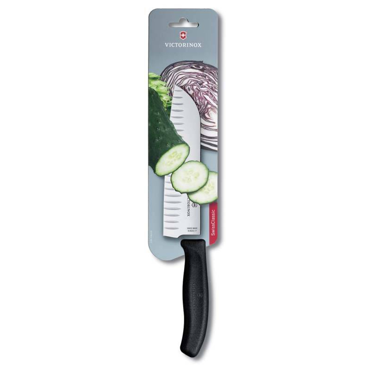 Нож Victorinox сантоку лезвие 17 см рифленое черный 1