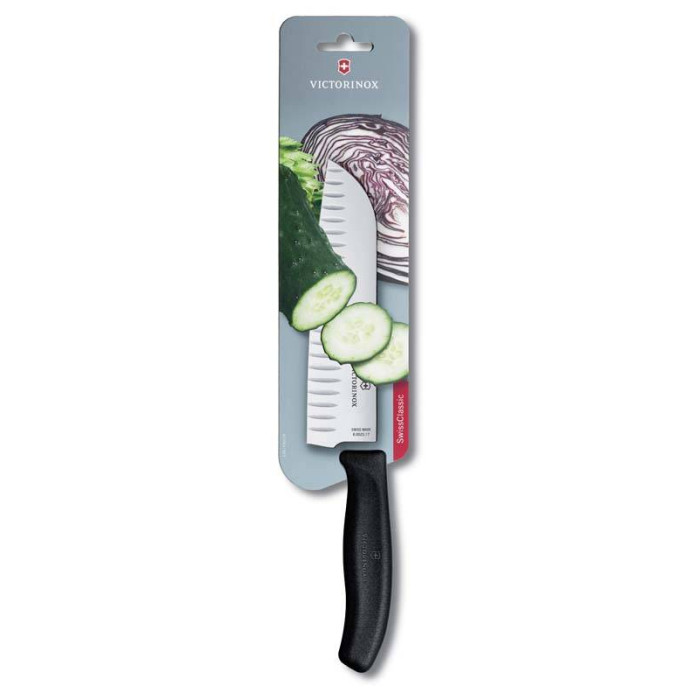 Нож Victorinox сантоку лезвие 17 см рифленое черный