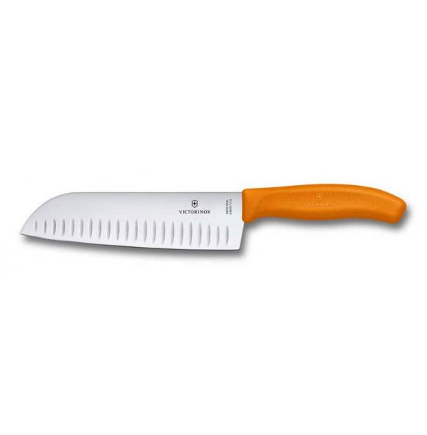 Нож Victorinox сантоку лезвие 17 см рифленое оранжевый  6.8526.17L9B