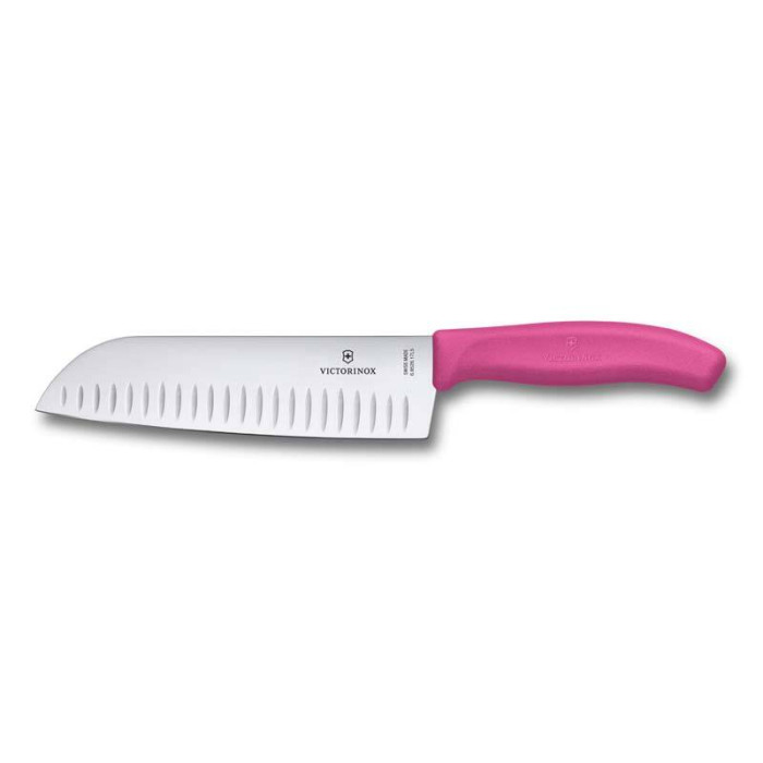 Нож Victorinox сантоку лезвие 17 см рифленое розовый