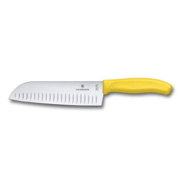 Нож Victorinox сантоку лезвие 17 см рифленое желтый  6.8526.17L8B