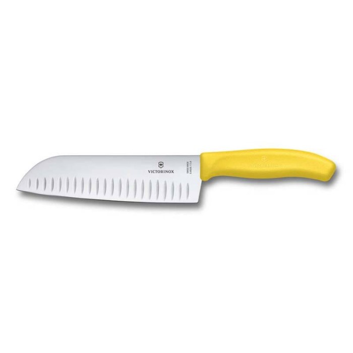 Нож Victorinox сантоку лезвие 17 см рифленое желтый