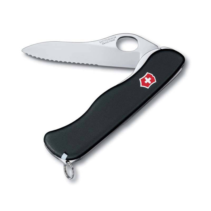 Нож Victorinox Sentinel One Hand, 111 мм, 4 функции, с фиксатором лезвия, черный