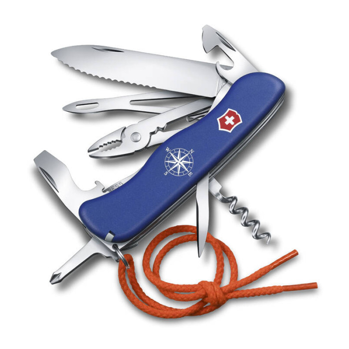Нож Victorinox Skipper, 111 мм, 17 функций, с фиксатором лезвия, чехлом и шнурком, синий