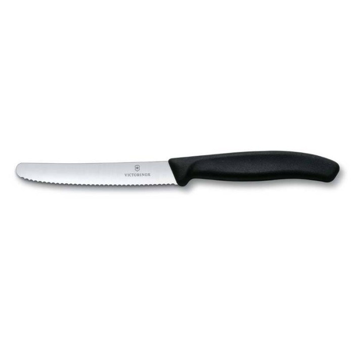 Нож Victorinox для томатов и сосисок, лезвие 11 см волнистое, черный