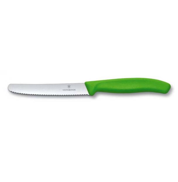 Нож Victorinox для томатов и сосисок, лезвие 11 см волнистое, зеленый 6.7836.L114