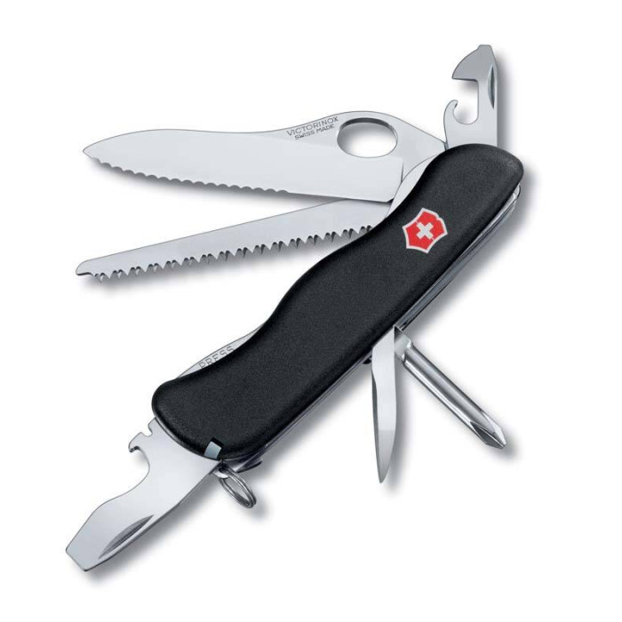 Нож Victorinox Trailmaster One Hand, 111 мм, 12 функций, с фиксатором лезвия, черный