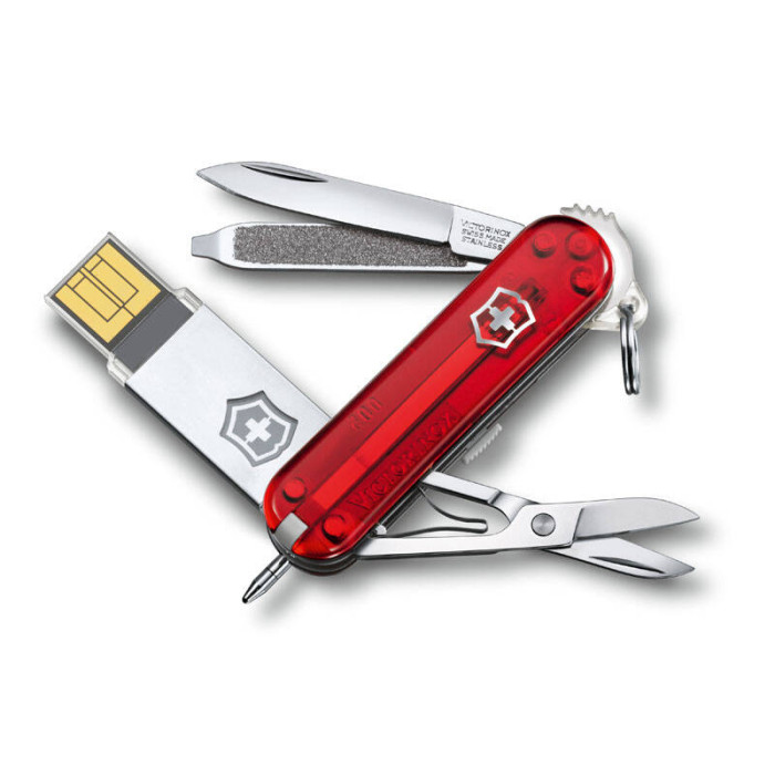 Нож-брелок Victorinox USB 32 Гб, 58 мм, 8 функций, полупрозрачный красный