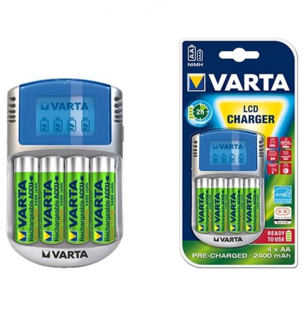 Зарядное устройство VARTA LCD Plug Charger + 4xАА 2100 мАч 57677