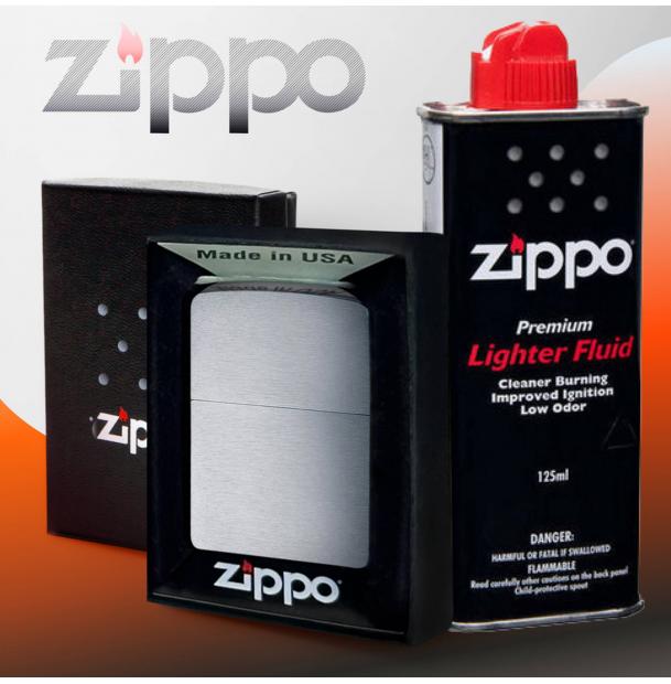 Зажигалка Brushed Chrome ZIPPO + Топливо, 125 мл ZIPPO 200-3141