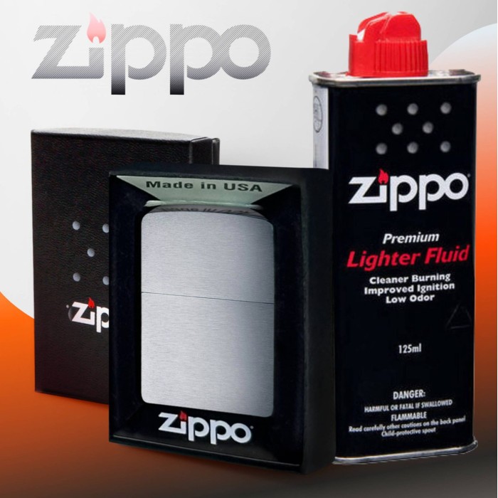 Зажигалка Brushed Chrome ZIPPO + Топливо, 125 мл ZIPPO