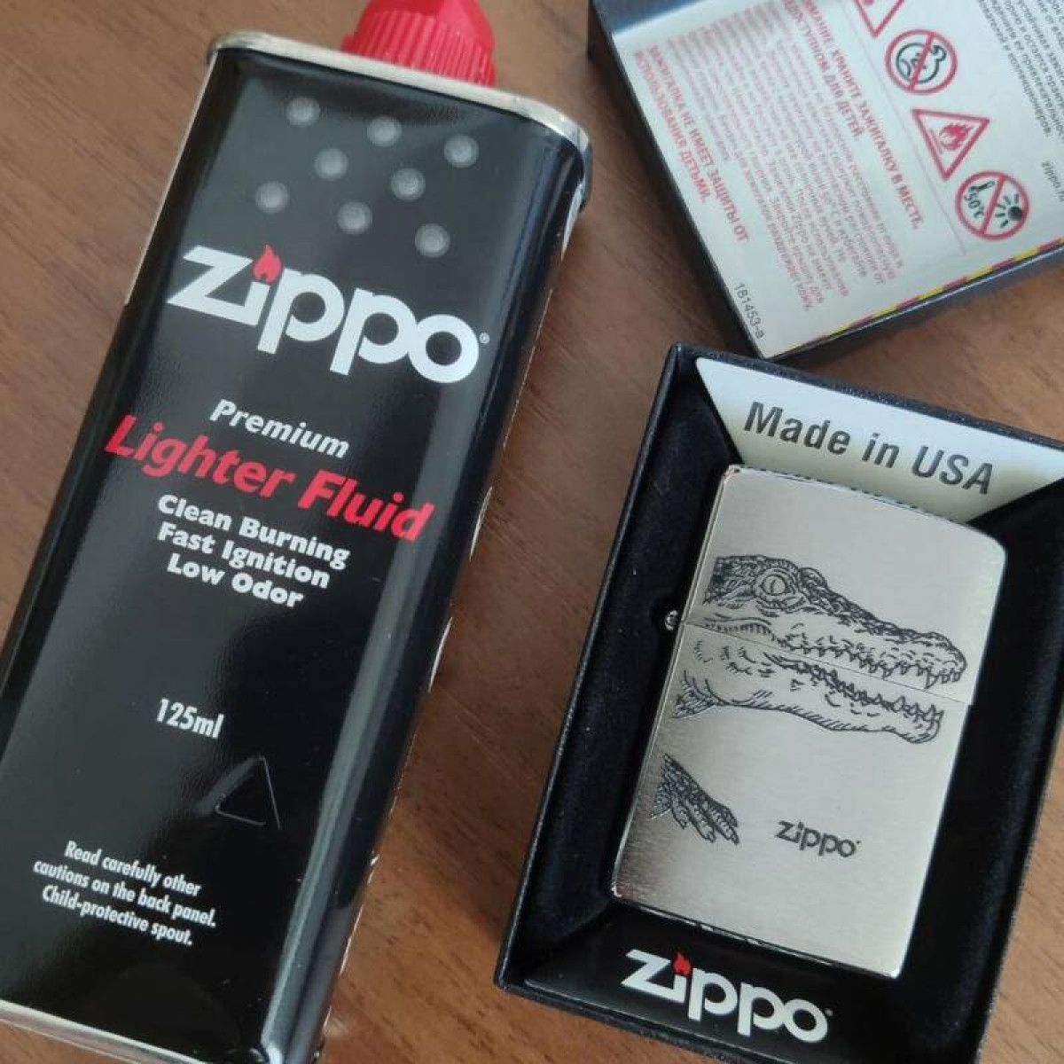 Зажигалка Zippo 200 Alligator + оригинальное топливо 125 мл 2