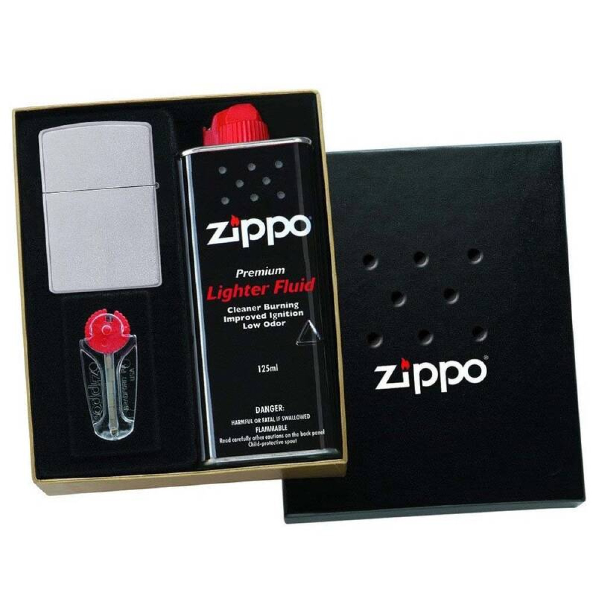 Зажигалка Zippo 205 Satin Chrome + топливо и кремни в подарочной коробке 2