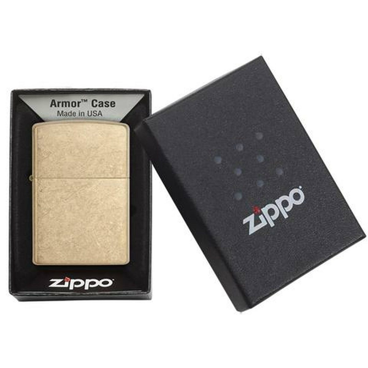 Зажигалка Zippo 28496 Armor Tumbled Brass + топливо и кремни в подарочной коробке 2