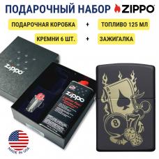 Зажигалка Zippo 49257 Gambling Design Black Matte + топливо и кремни в подарочной коробке