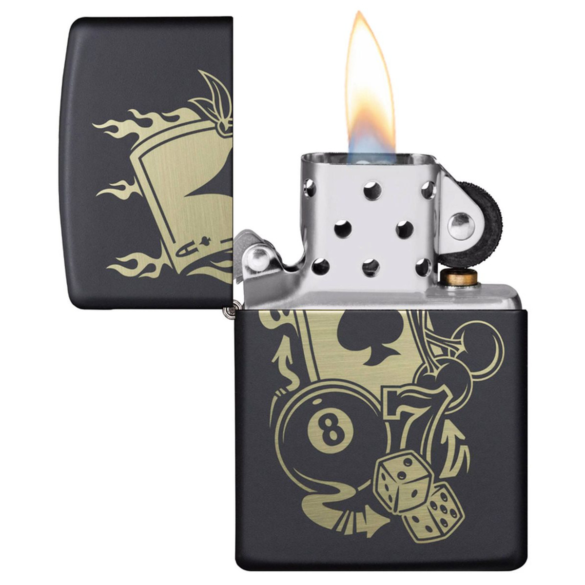 Зажигалка Zippo 49257 Gambling Design Black Matte + топливо и кремни в подарочной коробке 5
