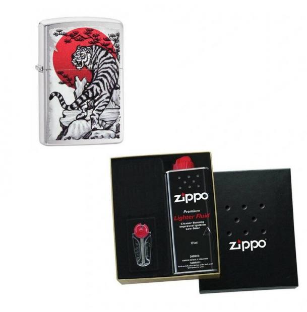 Зажигалка ZIPPO Asian Tiger Brushed Chrome в подарочной упаковке + топливо и кремни 29889-n