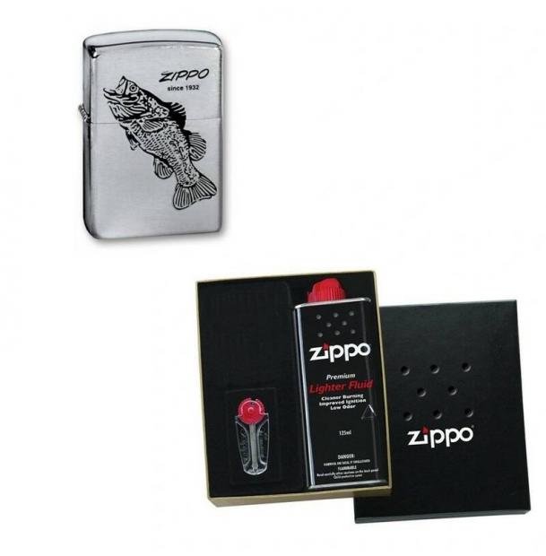 Зажигалка ZIPPO Black Bass Brushed Chrome в подарочной упаковке + топливо и кремни 200 BLACK BASS-n