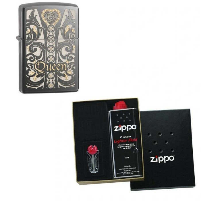 Зажигалка ZIPPO Classic Black Ice 28797 в подарочной упаковке + топливо и кремни