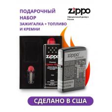 Зажигалка ZIPPO Classic Black Ice 49049 в подарочной упаковке + топливо и кремни