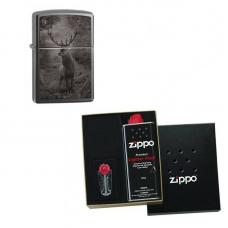 Зажигалка ZIPPO Classic Black Ice 49059 в подарочной упаковке + топливо и кремни