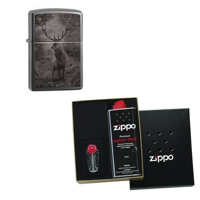 Зажигалка ZIPPO Classic Black Ice 49059 в подарочной упаковке + топливо и кремни