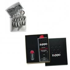Зажигалка ZIPPO Classic Brushed Chrome 28969 в подарочной упаковке + топливо и кремни