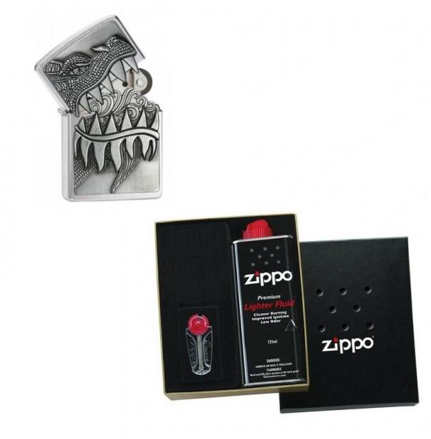 Зажигалка ZIPPO Classic Brushed Chrome 28969 в подарочной упаковке + топливо и кремни 28969-n