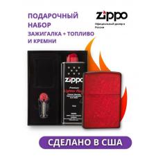 Зажигалка ZIPPO Classic Candy Apple Red 21063 в подарочной упаковке + топливо и кремни