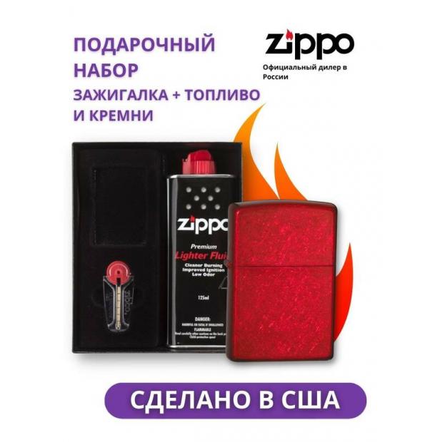 Зажигалка ZIPPO Classic Candy Apple Red 21063 в подарочной упаковке + топливо и кремни 21063-n