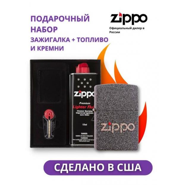 Зажигалка ZIPPO Classic Iron Stone 211 SNAKESKIN ZIPPO LOGO в подарочной упаковке + топливо и кремни 211 SNAKESKIN ZIPPO LOGO-n