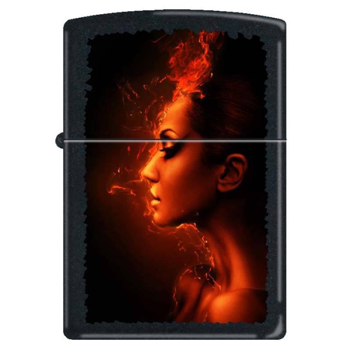Зажигалка ZIPPO Девушка-огонь Black Matte