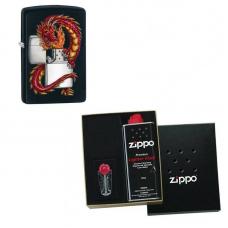 Зажигалка ZIPPO Дракон Black Matte в подарочной упаковке + топливо и кремни