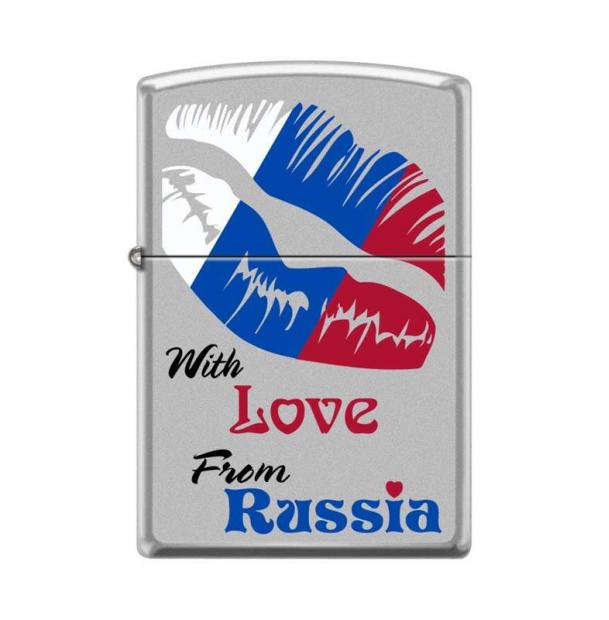Зажигалка ZIPPO Из России с любовью Satin Chrome  205 WITH LOVE FROM RUSSIA