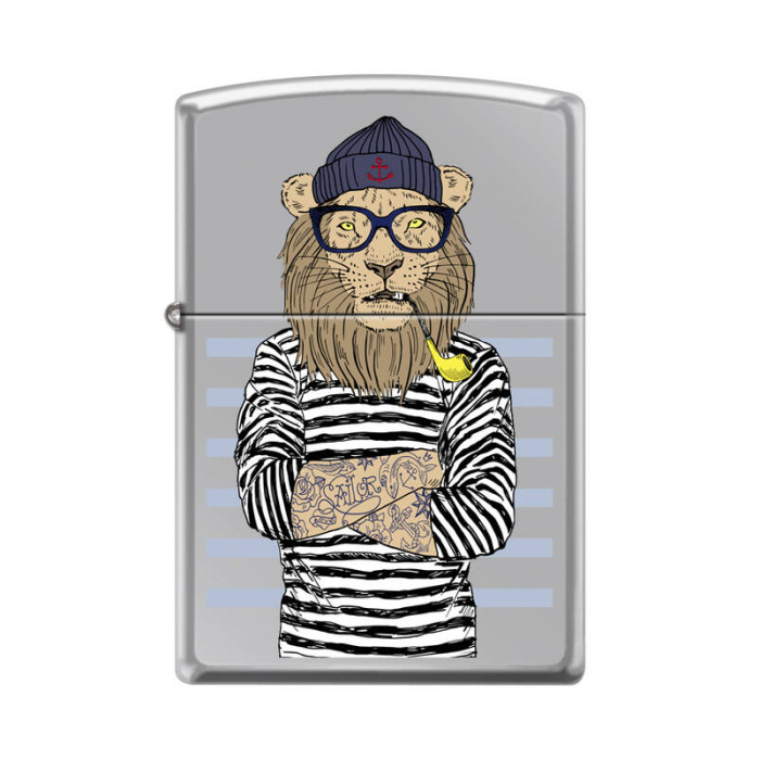 Зажигалка ZIPPO Лев-моряк High Polish Chrome