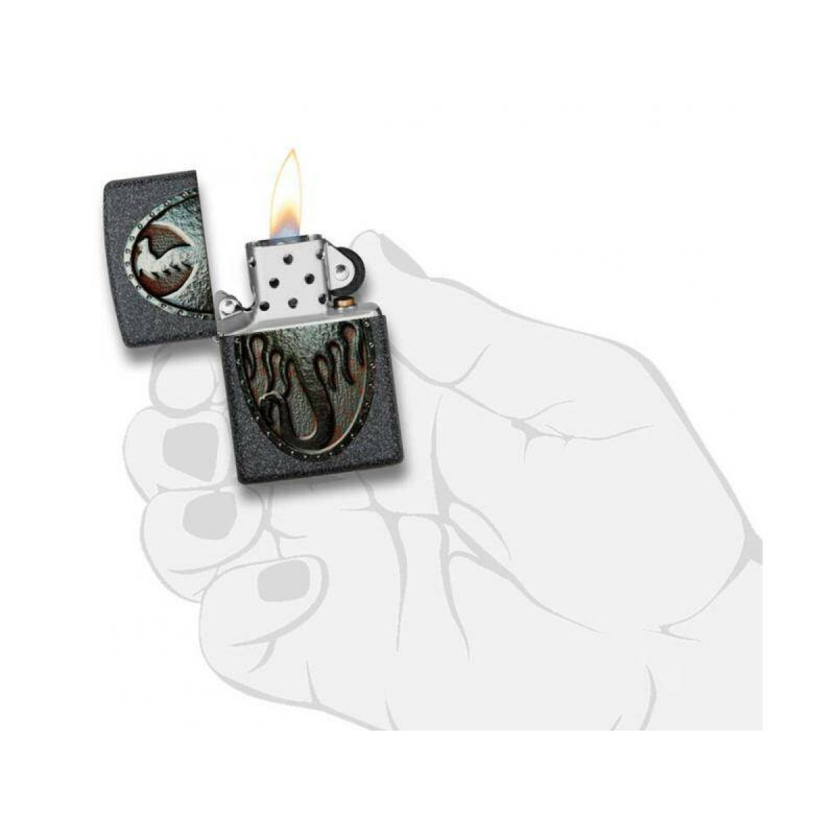 Зажигалка ZIPPO Metal Dragon Shield Design Iron Stone 49072 в подарочной упаковке + топливо и кремни 3